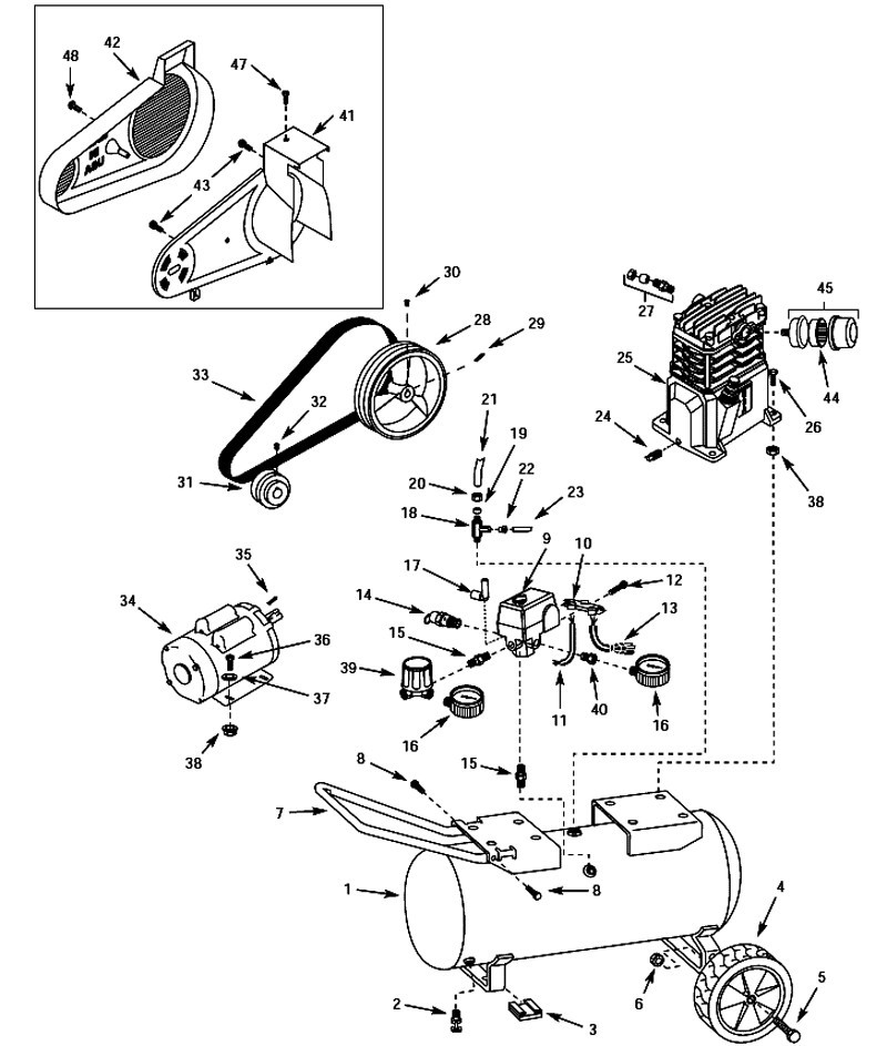 Tank Parts Diagram and Parts List for VT631301  Campbell Hausfeld Compressor